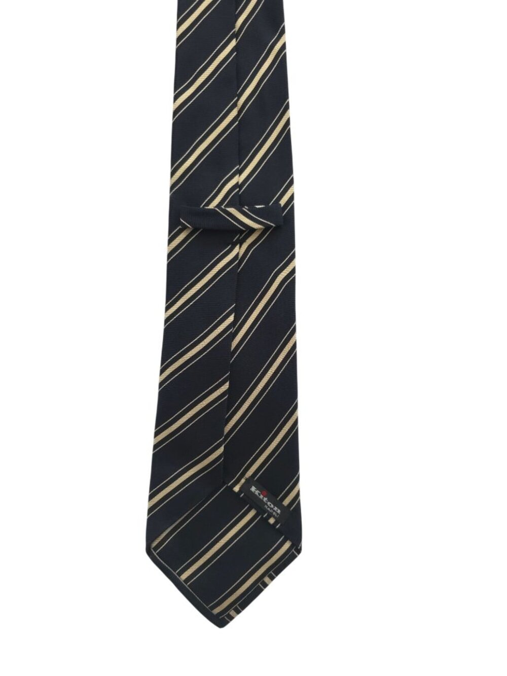 Kiton Napoli 7-Fold Navy & Tan Striped 100% Silk Necktie - Made In Italy - Picture 2 of 5